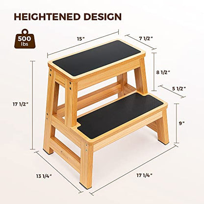StrongTek Wood 2 Step Stool for Adults, 17.5 in, 500 lb, Non-Slip