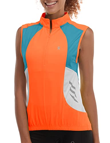 Little Donkey Andy Women's Half Zip Breathable Cycling Vests Reflective Sleeveless Jerseys Shirts Golf 4 Rear Pockets - color: Upgraded Orange, size: Medium