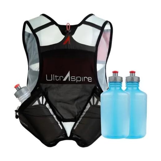 Ultraspire Momentum Running Race Vest - color: 2.0 Black/Red w/ 2 x ULTRAFLASK 550, size: Large (38"-46")
