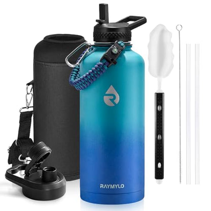RAYMYLO Insulated Water Bottle 87 oz, Triple Wall Vacuum Stainless Steel - color: Cyan Blue, size: 87 Ounces