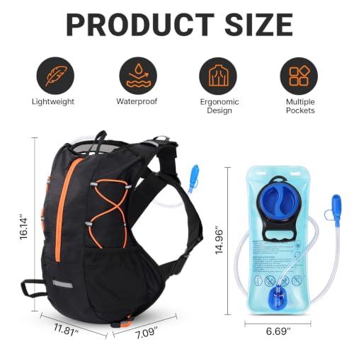 Hydration Backpack with 2L Bladder Water Pack for Hiking Cycling Running - color: black
