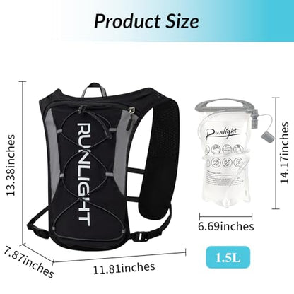 Runlight Running Vest for Women Men, Adjustable Hydration Backpack Breathable Reflective with 1.5L Water Bladder for Hiking, Trail, Running, Marathons, Cycling - color: Black