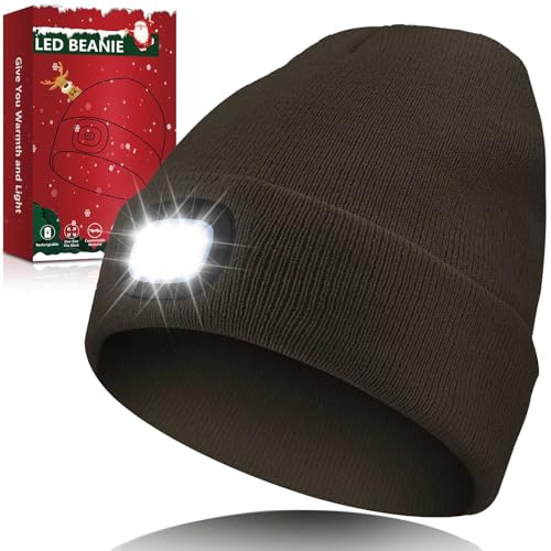 LED Beanie with Light Unisex, Gifts for Men Women, Winter Caps - color: Coffee