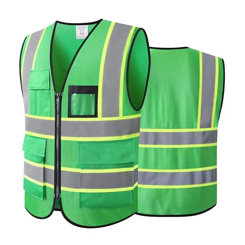 Safety Vest for Men Women Reflective Construction Vest Hi Vis ANSI Standard - color: H-green, size: XX-Large