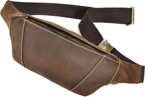 LUUFAN Men's Leather Waist Bag Multiple Pockets Slim Fanny Pack Adjustable Belt bag for Outdoor Running Hiking and Travel (Brown) - color: 1034-Brown