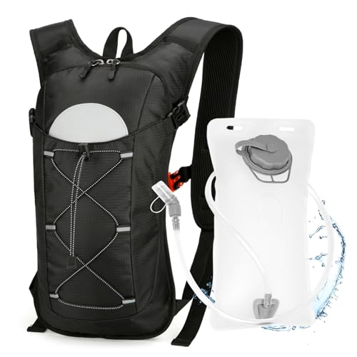 Hydration Backpack with 2L Water Bladder – Lightweight & Durable for Running, Hiking, Biking – Adjustable Fit for Men, Women, Youth - color: Black