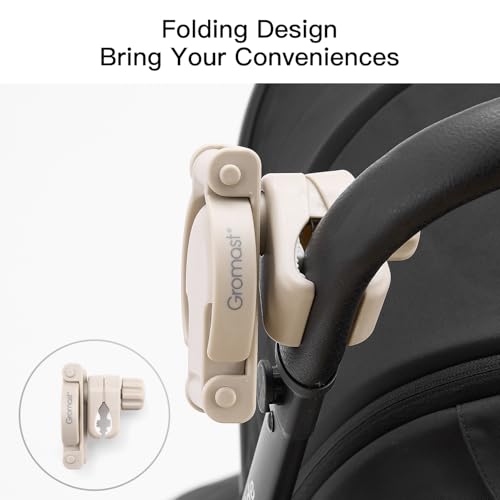 Gromast Foldable Stroller Cup Holder, 360°Rotatable with Adjustable Clip, Universal Cup Holder for Baby Stroller, Tricycle - Khaki - color: Khaki