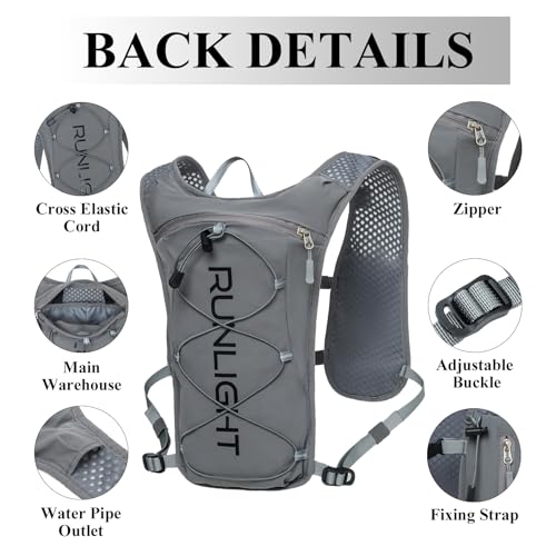 Runlight Running Vest for Women Men Lightweight Hydration Backpack Pack with 1.5L Water Bladder Bag Hydro Daypack for Hiking,Trail,Skiing,Camping,Cycling,Race,Marathon - color: Grey