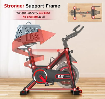 DMASUN Exercise Bike, Silent Magnetic Resistance Stationary Bike for Home with 330 LBS Capacity, Pedals with Anti-loosening Nuts, Indoor Bike with Comfortable Seat Cushion, Digital Display with Tablet Holder - color: Red