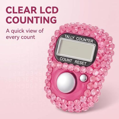 Pink Electronic Finger Tally Counter Clicker Counter,Convenient Portable Digital Display Tally Counter,Resettable Mini Lap Counter for Golf Goods Counting Accessories,Track and Field Lap Counters