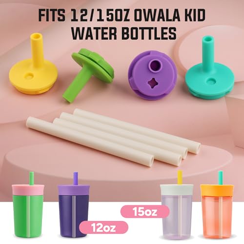 Silicone Bite Valve & Straws Parts for Owala Kids 12/15oz Bottle - color: Blue