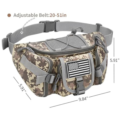 Tactical Fanny Pack, Large Military Waist Bag with 5 Zipper Pockets, Crossbody Fanny Packs Bumbag with U.S Patch, Hiking Belt Bag, Walking Outdoor Fishing Hip Pack for Women Men - ACU Camo - color: ACU Camo