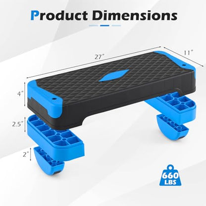 Goplus 3-in-1 Aerobic Step Platform, 600 LBS Adjustable Exercise Stepper - color: Blue