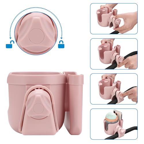 Accmor Stroller Cup Holder with Phone Holder, Bike Cup Holder, Universal Cup Holder for Uppababy Nuna Strollers, 2-in-1 Drinks Holder for Walker, Wheelchair, Scooter - color: All Light Pink & All Light Pink