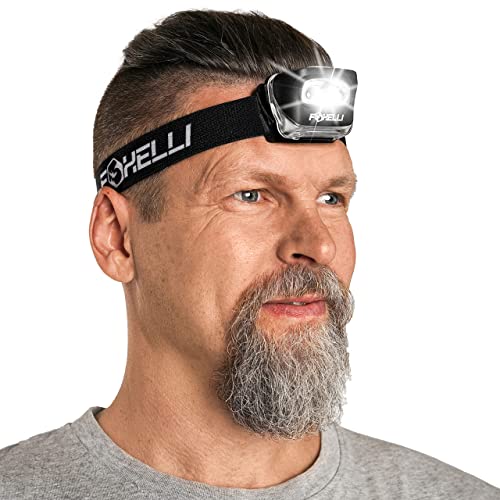 Foxelli LED Headlamp Flashlight for Adults & Kids, Running, Camping, Hiking Head Lamp with White & Red Light, Comfortable Headband, Lightweight & Waterproof, 3 AAA Batteries - color: 1-Pack Black