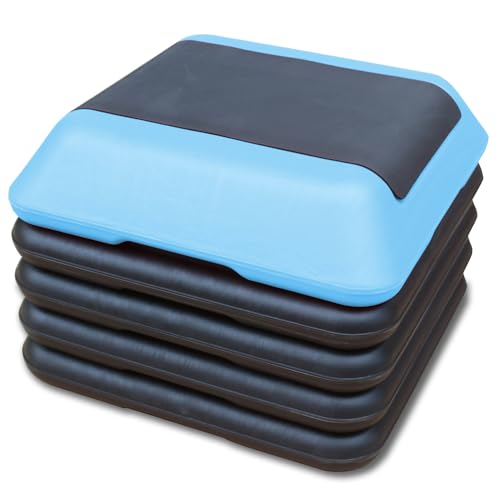 GOWE Height-Adjustable Step Aerobics Platform Fitness Equipment Stepper Trainer Exercise Step Platform with 4 Riser Blue