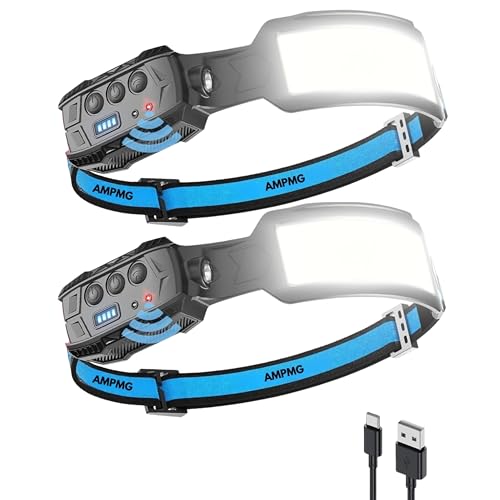LED Rechargeable Headlamp with 6 Modes 7 Lights and Motion Sensor – 270° Wide Beam Head Light for Camping, Running, Hiking & Work, Waterproof USB-C Rechargeable Headlamp