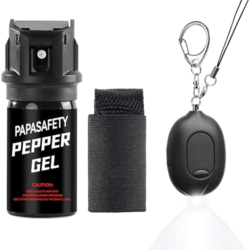 3-in-1 Personal Security Set – 130dB Personal Safety Alarm, Door Handle Alarm & LED Flashlight, Maximum Strength Pepper Spray Gel, Flip-Top Safety Cap, Adjustable Hand Strap for Runners - color: Black/Black, style: 40ML