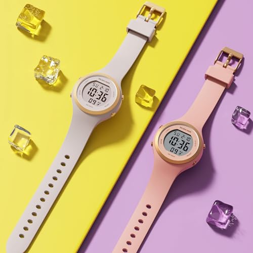 GOLDEN HOUR Waterproof Sport Women's Digital Chronograph Silicone Strap Watch - color: Rose Gold/Pink Sand