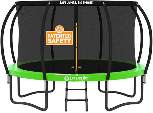Jumpzylla Outdoor Trampoline with Net for Kids 8FT 10FT 12FT 14FT 15FT 16FT - color: Green, size: 10FT