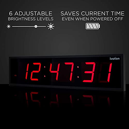 Ivation Oversized Digital Wall Clock with Large LED Display & Timer, 24" - color: Red, size: 24" Inch