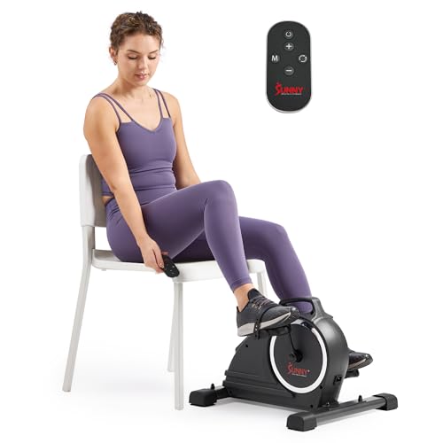 Sunny Health & Fitness Smart Motorized 2-in-1 Pedal Exerciser, Indoor Compact Under-Desk Mini Bike for Low-Impact Cardio Workout and Physical Therapy, Free SunnyFit Training App Connection - color: Black