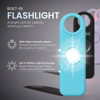 POM Personal Safety Alarm for Women – 130dB Loud Emergency Siren, USB-C Rechargeable with Bright LED Flashlight, Portable Keychain Design for Self Defense, Purse, Backpack & Travel (Aqua) - color: Aqua