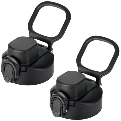 Auto Spout Lid for Hydro Flask, Thermoflask Wide Mouth 12-64 oz - color: Black 2 pack