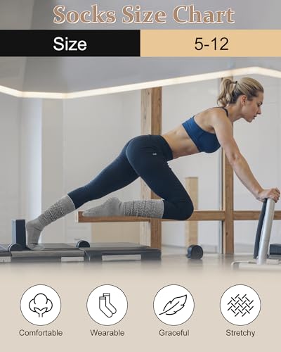 Pilates Socks with Grips for Women, Yoga Slouch Scrunch Socks - color: Gray Black White