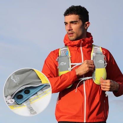 IX INOXTO Running Vest for Women Men, Adjustable Chest Straps Running Hydration Vest with 500ml Soft Flask, Lightweight Breathable Reflective Hydration Backpack for Hiking - color: yellow with 500ml