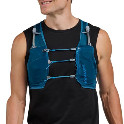 Nathan Hydration Vest - Lightweight, Quick-Fit Fix, Reflective, 4L Storage, Six Pockets, Two 14oz Flasks, Pinnacle Breeze - size: Large-X-Large, style: Sailor Blue/Deep Blue