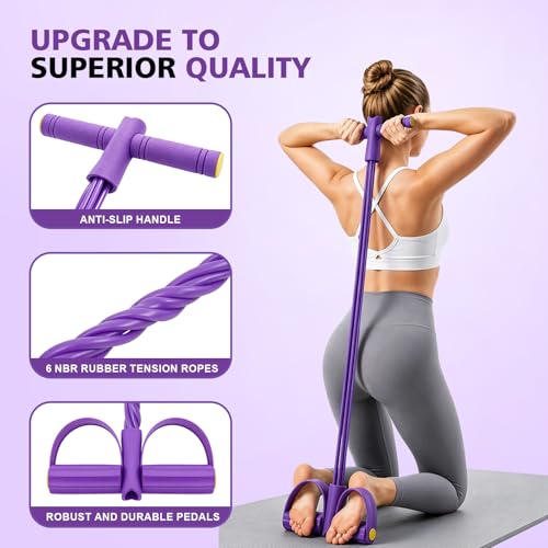 Multifunctional Pedal Resistance Band with Handle,6/8/10 Tubes for All Weights,Upgrade Heavy-Duty Stretch for Full Body Workouts. - color: Purple 8 tubes