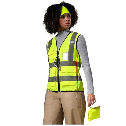 A-SAFETY High Vis Safety Vest for Women - Reflective Strips, Multi-Pockets, Zipper Closure - color: Yellow, size: XXXXX-Large