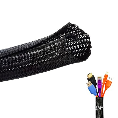 Split Wire Loom Cable Sleeve Management 3/4" Braided Mesh Wrap Cord Cover - size: 10ft - 3/4"