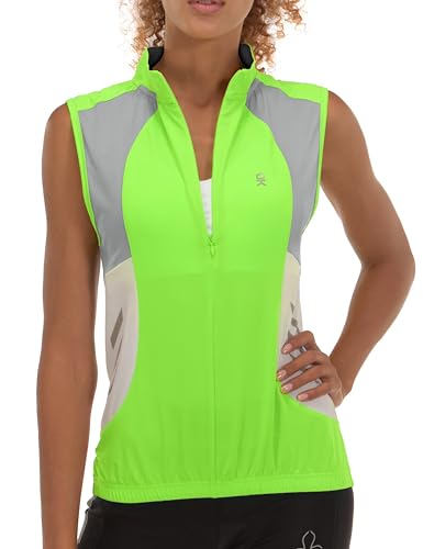Little Donkey Andy Women's Half Zip Breathable Cycling Vests Reflective Sleeveless Jerseys Shirts Golf 4 Rear Pockets - color: Upgraded Fluorescent Yellow, size: Small