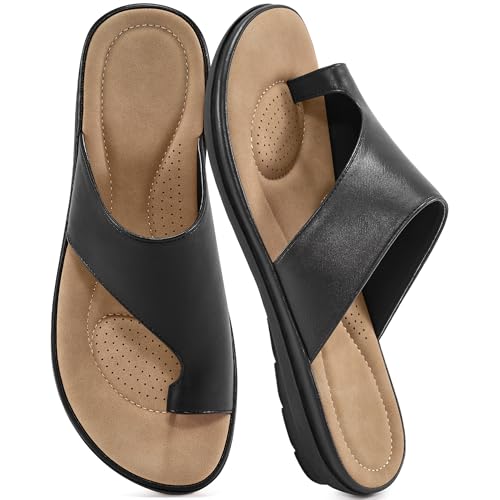 Reimferce Summer Flat Sandals for Women: Comfortable Walking Dressy Slides for 2026 - Ladies Orthopedic Casual Shoes Indoor Outdoor - color: Black, size: 8-8.5