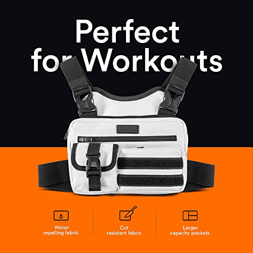 Fitdom Running Chest Pack for Men, Tactical Sports Utility Bag with Pockets - color: White, style: Locked‑in Comfort