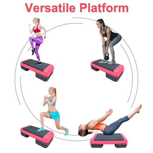 Adjustable Aerobic Step Platform with 4 Risers – Non-Slip Fitness Trainer for Home Workouts, Cardio & Strength Training - color: Black+Red