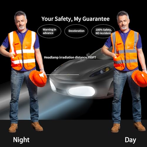 High Visibility Safety Vest with Reflective Strips & Pockets - color: Orange, size: 4X-Large
