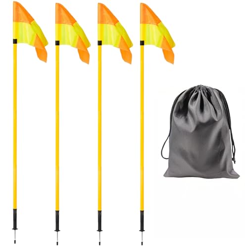 5FT Soccer Corner Flags for Soccer Field Set of 4,Soccer Flags Agility Poles Soccer Training Poles,Spring Loaded Adjustable Speed and Agility Training Equipment With Storage Bag - size: 60 inches