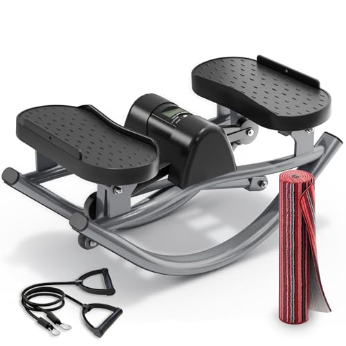 FineWay Upgraded Rock Stepper 2.0 for Exercise at Home, Rocking Stepper Side to Side, Low-Impact Knee-Friendly Exercise Machine with Resistance Bands, LCD Monitor & 330 LBS Capacity, Full Body Workout - color: Black