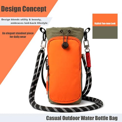 Water Bottle Holder with Strap - Crossbody Bottle Carrier Bag with Phone Pocket, Fits 32 oz Flasks for Men & Women - color: Orange
