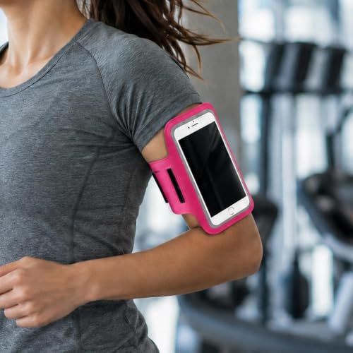 Running Phone Armband Stretchable Sports Arm Band Touchscreen Cover Key Pocket Reflective Strip for Gym Jogging Hiking Men Women(Rose Red) - color: Rose Red