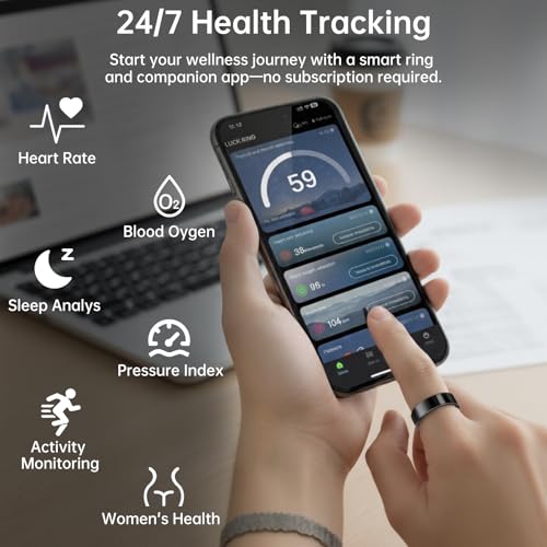 Smart Ring for Women & Men, Fitness Tracker Ring with Heart Rate Monitor, HRV, Sleep Tracking, No Subscription Fee, 10ATM Waterproof Activity Ring for Android & iOS (Silver, 8)