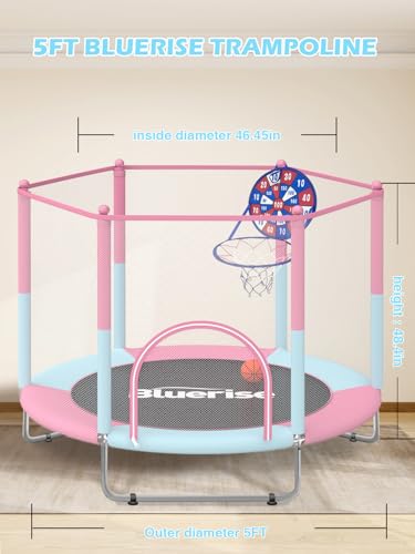 BLUERISE 60" Indoor&Outdoor with Enclosure 5FT Trampoline for Kids Gifts - color: Pink - Classic