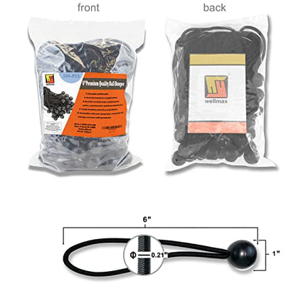 Wellmax 100 Pack 6 Inch Ball Bungee Cords, Heavy Duty 5mm, Black - color: 6 Inch Black