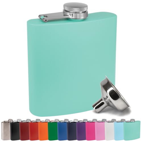 Clear Water Home Goods 6 oz Hip Flask w/Funnel, Matte Teal - color: Matte Teal
