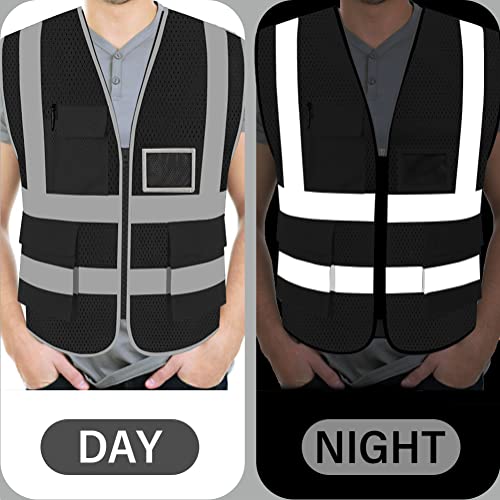 FEimaX High Visibility Safety Vest Mesh Work Vests with Reflective Strips - color: Black, size: 4X-Large
