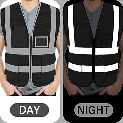 FEimaX High Visibility Safety Vest Mesh Work Vests with Reflective Strips - color: Black, size: 3X-Large