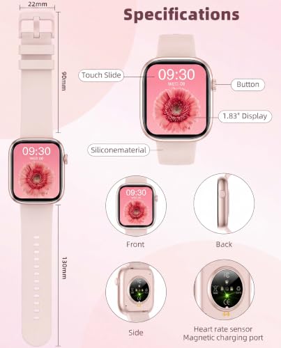 Smart Watch for Women Men, Fitness and Sleep Trackers with 1.83" HD Touchscreen, Bluetooth Calling Smartwatch for Android/iOS, IP67 Waterproof Multi-Sport Modes Pedometer, Blush Pink - color: Blush Pink